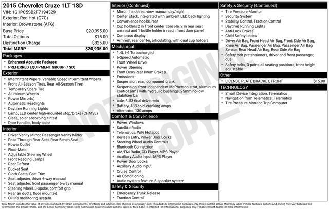 2015 Chevrolet Cruze 1LT 1LT