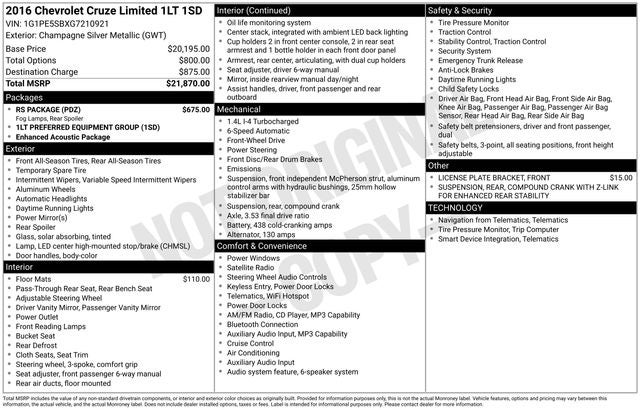 2016 Chevrolet Cruze Limited 1LT