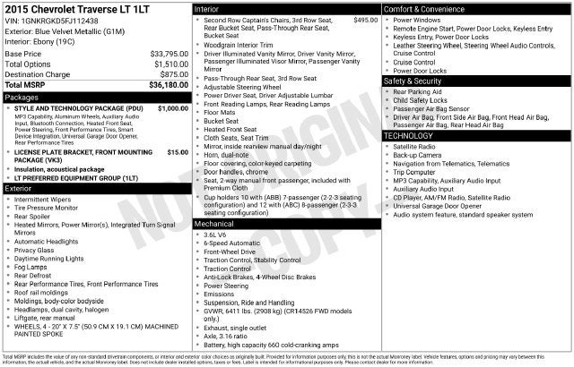 2015 Chevrolet Traverse LT 1LT