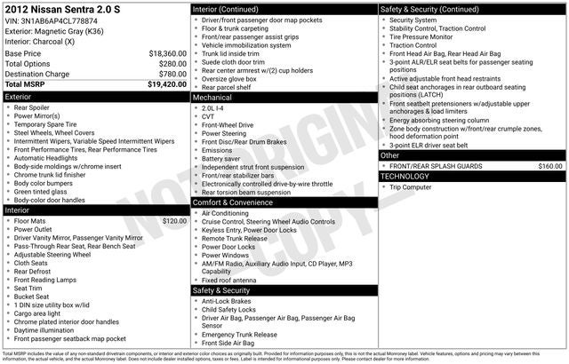 2012 Nissan Sentra 2.0 S