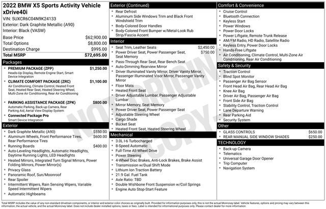 2022 BMW X5 xDrive40i Premium Package