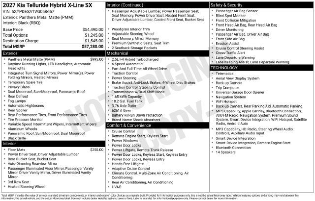 2027 Kia Telluride Hybrid X-Line SX