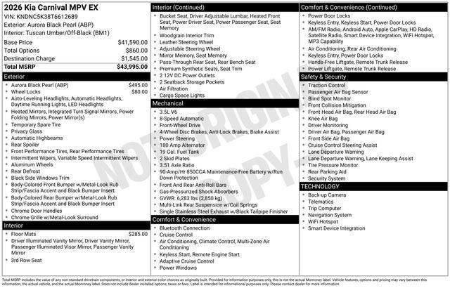2026 Kia Carnival EX