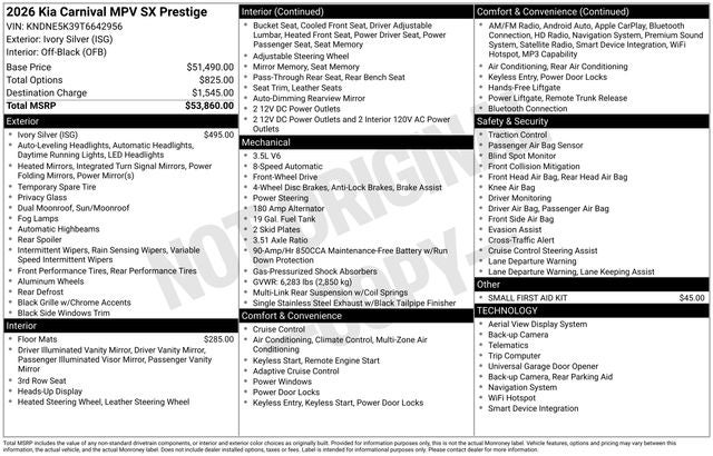 2026 Kia Carnival SX Prestige