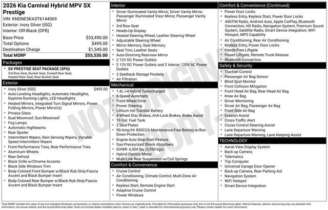 2026 Kia Carnival Hybrid SX Prestige