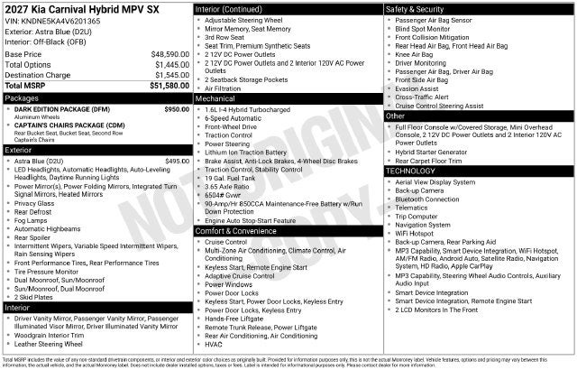 2027 Kia Carnival Hybrid SX