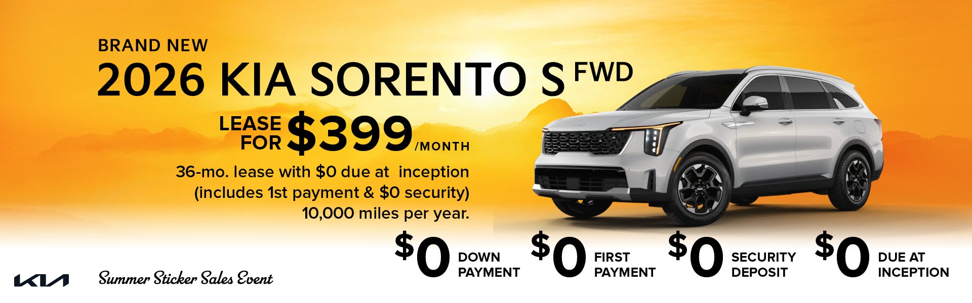 Brand-new 2026 Kia SORENTO S fwd